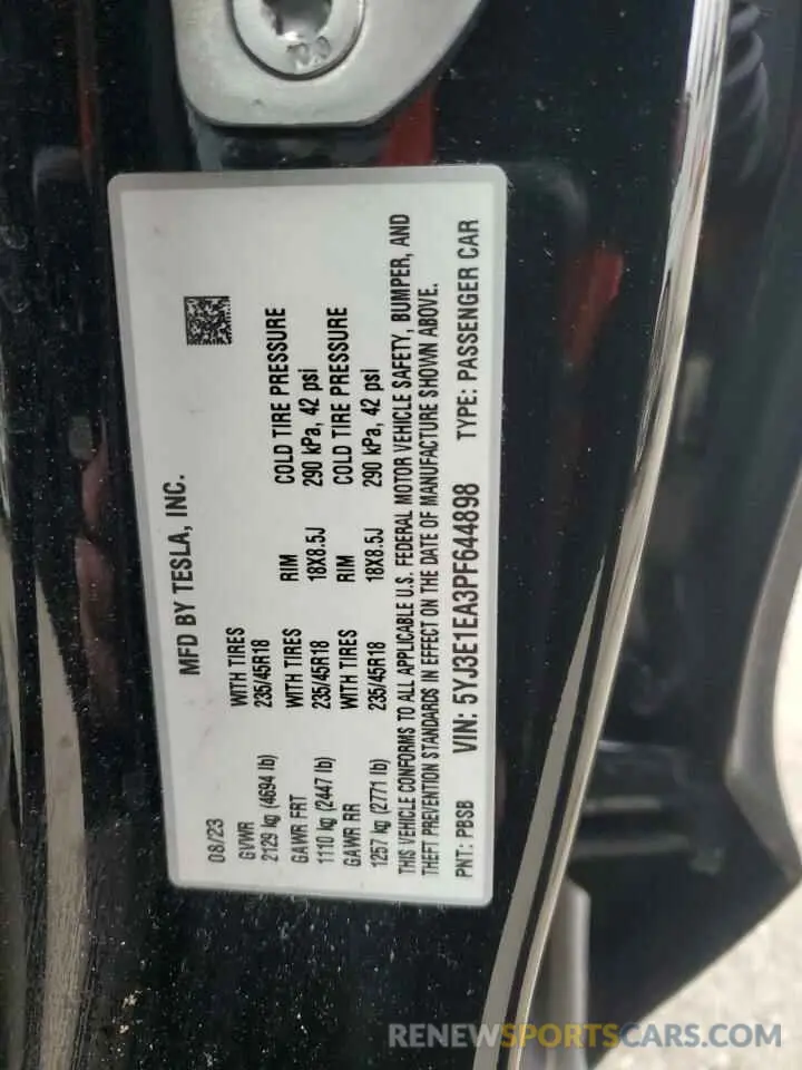 12 Фотография поврежденного автомобиля 5YJ3E1EA3PF644898 TESLA MODEL 3 2023