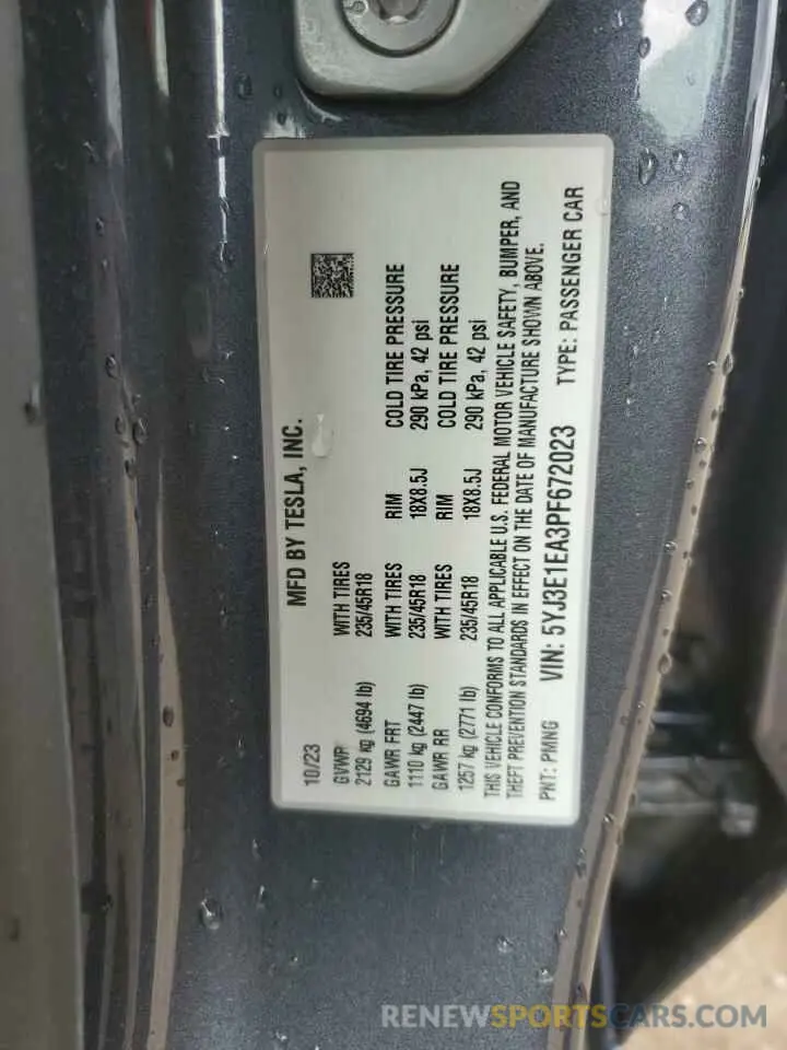 12 Фотография поврежденного автомобиля 5YJ3E1EA3PF672023 TESLA MODEL 3 2023
