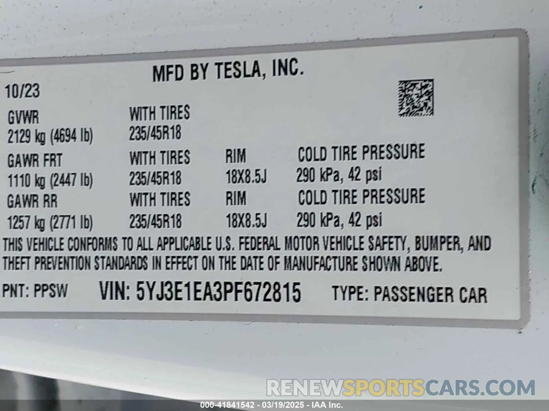 9 Фотография поврежденного автомобиля 5YJ3E1EA3PF672815 TESLA MODEL 3 2023