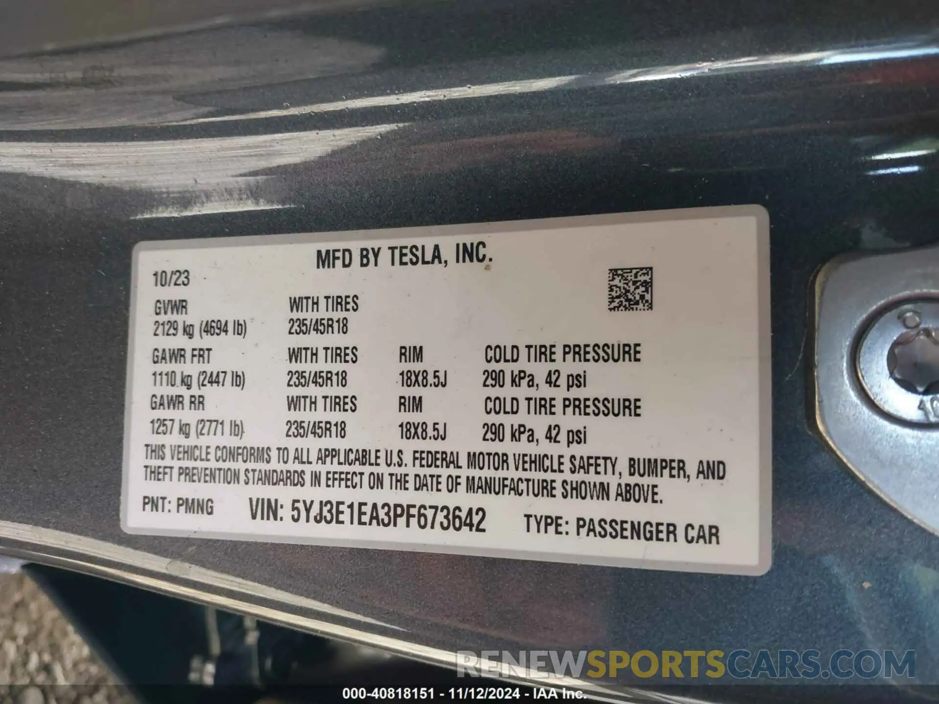 9 Photograph of a damaged car 5YJ3E1EA3PF673642 TESLA MODEL 3 2023