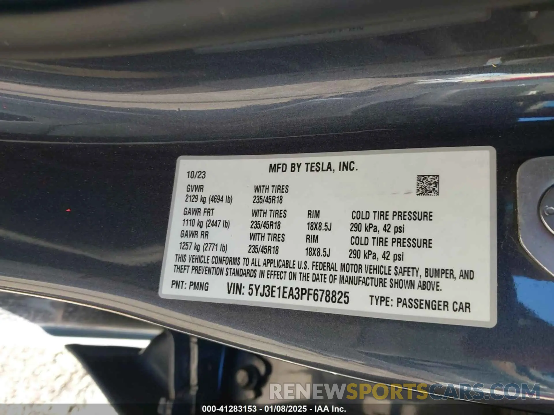 9 Фотография поврежденного автомобиля 5YJ3E1EA3PF678825 TESLA MODEL 3 2023