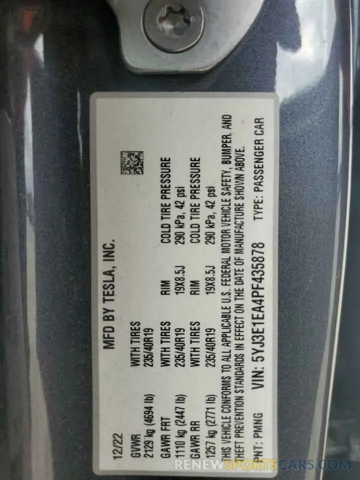 12 Фотография поврежденного автомобиля 5YJ3E1EA4PF435878 TESLA MODEL 3 2023