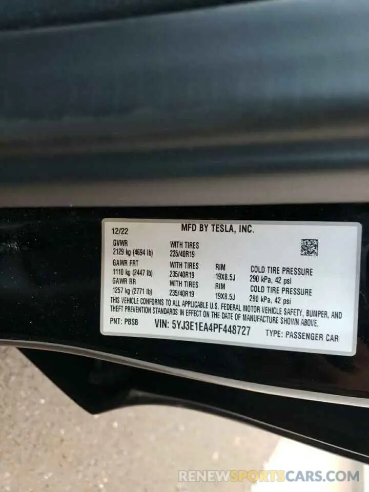 12 Фотография поврежденного автомобиля 5YJ3E1EA4PF448727 TESLA MODEL 3 2023