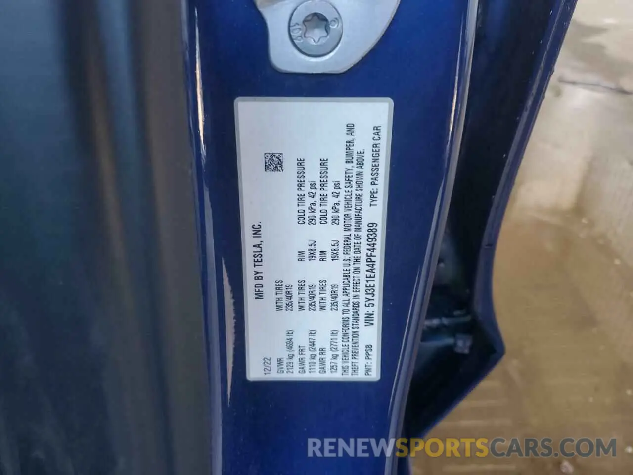 12 Фотография поврежденного автомобиля 5YJ3E1EA4PF449389 TESLA MODEL 3 2023