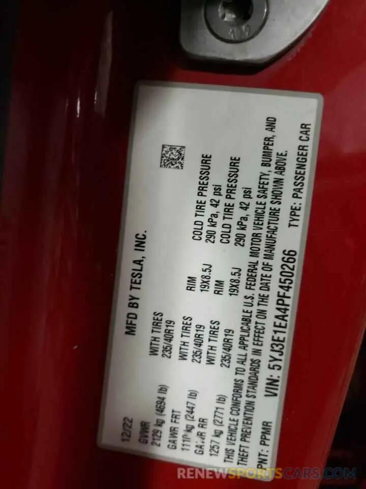 12 Photograph of a damaged car 5YJ3E1EA4PF450266 TESLA MODEL 3 2023