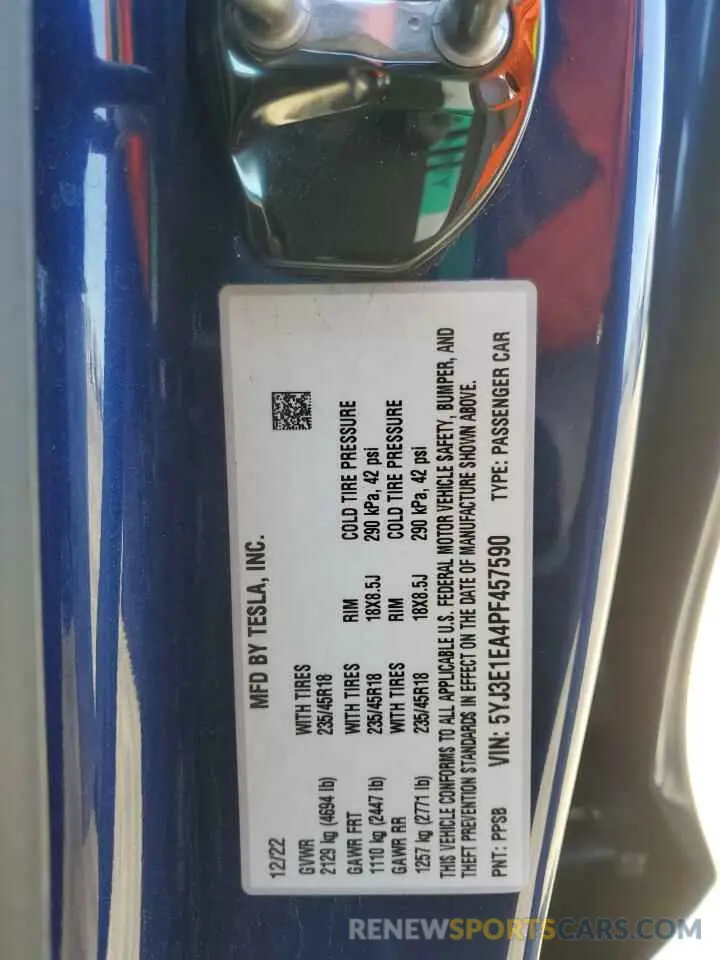 13 Фотография поврежденного автомобиля 5YJ3E1EA4PF457590 TESLA MODEL 3 2023