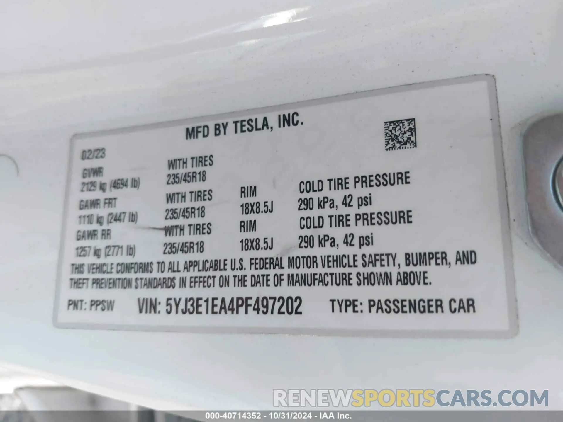 9 Photograph of a damaged car 5YJ3E1EA4PF497202 TESLA MODEL 3 2023