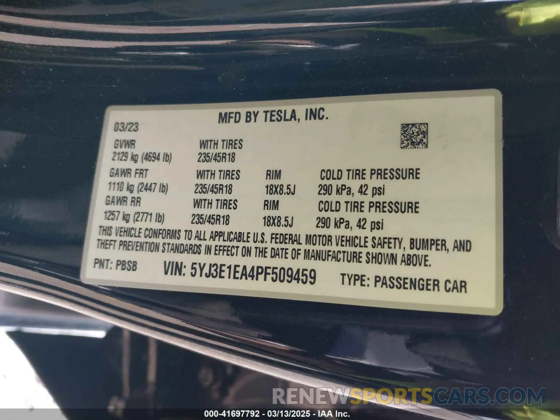 9 Фотография поврежденного автомобиля 5YJ3E1EA4PF509459 TESLA MODEL 3 2023