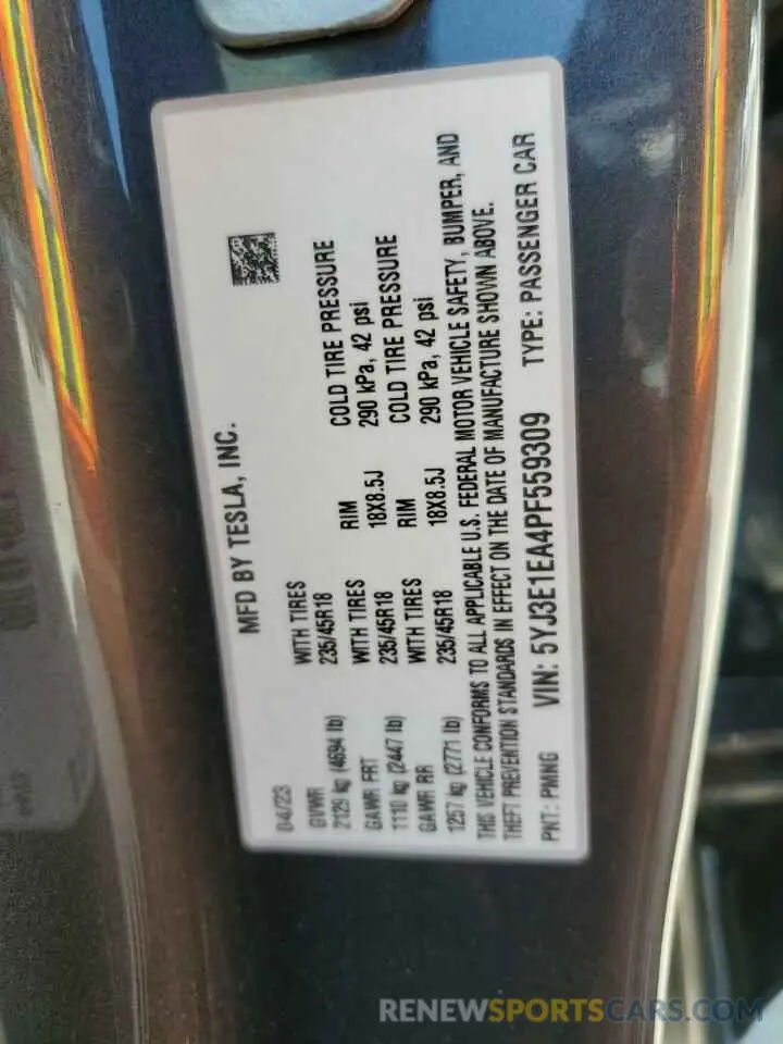 12 Photograph of a damaged car 5YJ3E1EA4PF559309 TESLA MODEL 3 2023