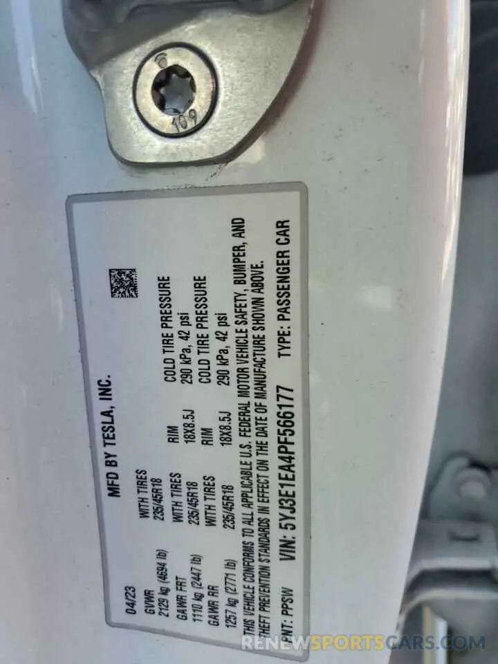 12 Photograph of a damaged car 5YJ3E1EA4PF566177 TESLA MODEL 3 2023