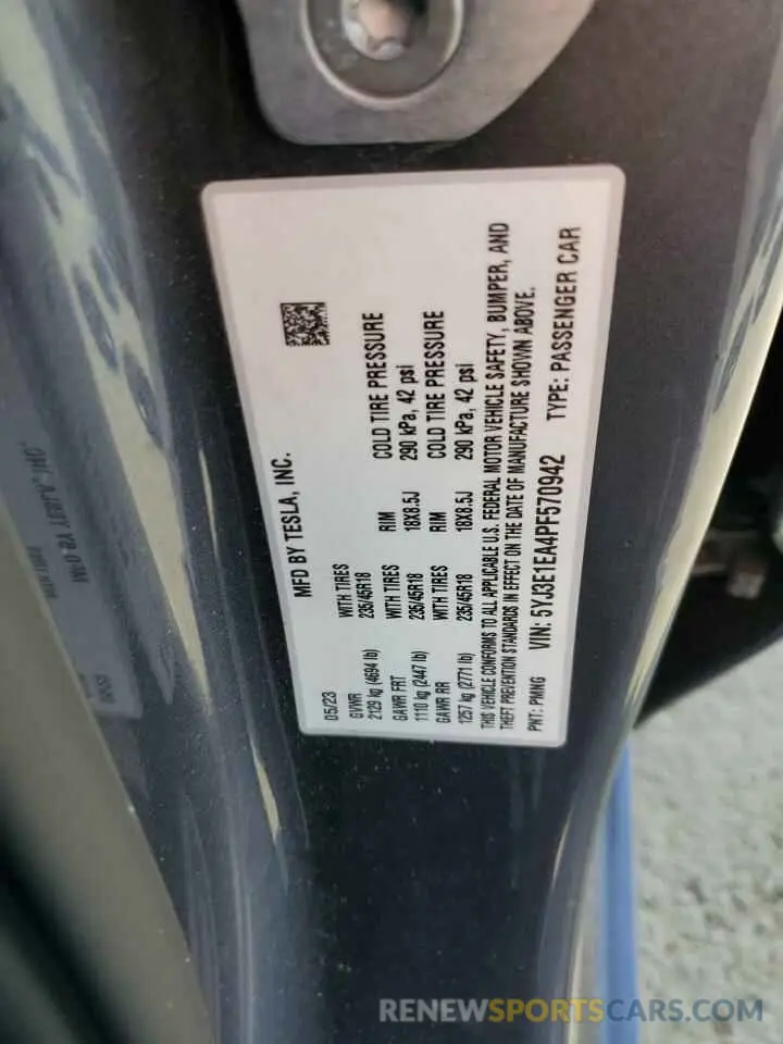 12 Фотография поврежденного автомобиля 5YJ3E1EA4PF570942 TESLA MODEL 3 2023