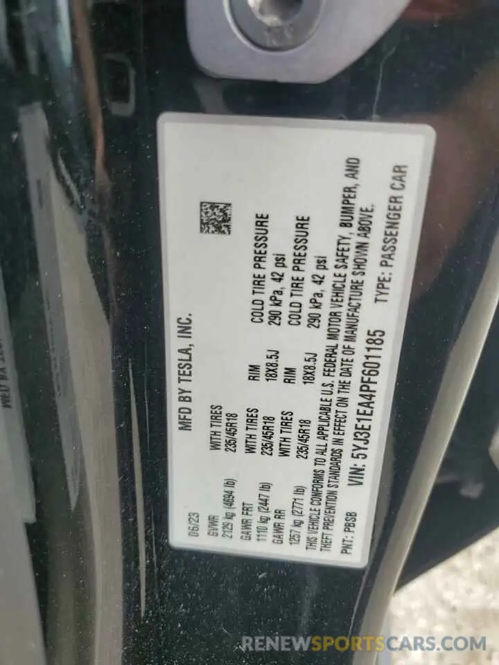 13 Фотография поврежденного автомобиля 5YJ3E1EA4PF601185 TESLA MODEL 3 2023