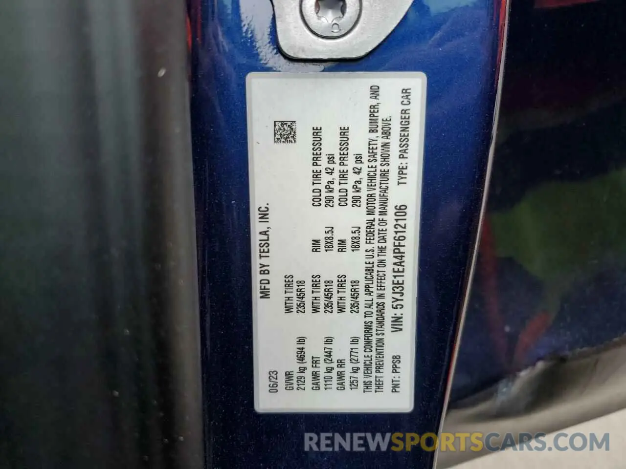 13 Фотография поврежденного автомобиля 5YJ3E1EA4PF612106 TESLA MODEL 3 2023