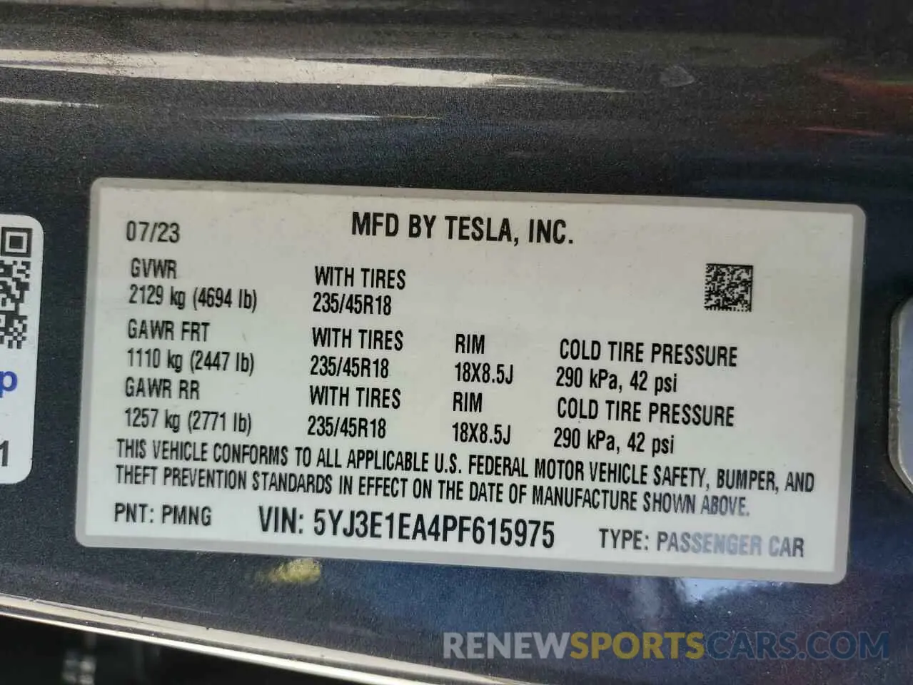 12 Фотография поврежденного автомобиля 5YJ3E1EA4PF615975 TESLA MODEL 3 2023