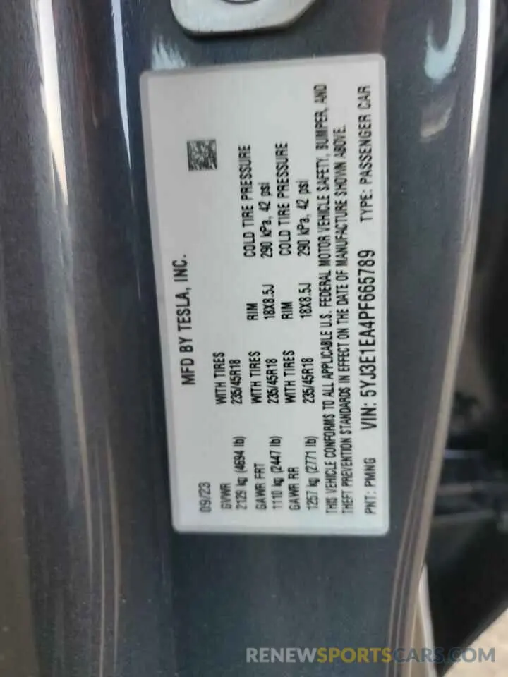 13 Photograph of a damaged car 5YJ3E1EA4PF665789 TESLA MODEL 3 2023