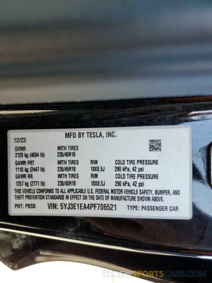 14 Фотография поврежденного автомобиля 5YJ3E1EA4PF706521 TESLA MODEL 3 2023