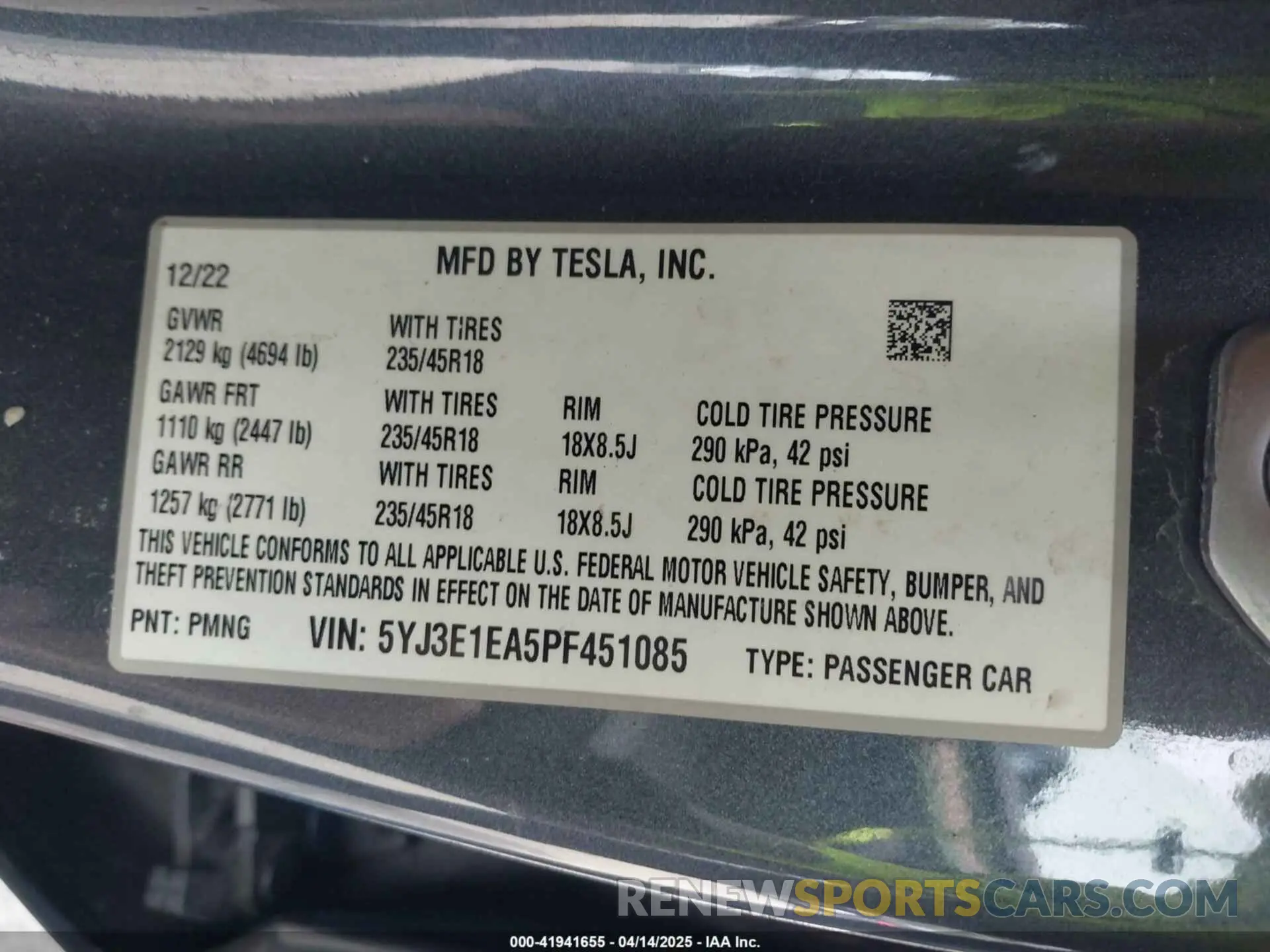 9 Фотография поврежденного автомобиля 5YJ3E1EA5PF451085 TESLA MODEL 3 2023