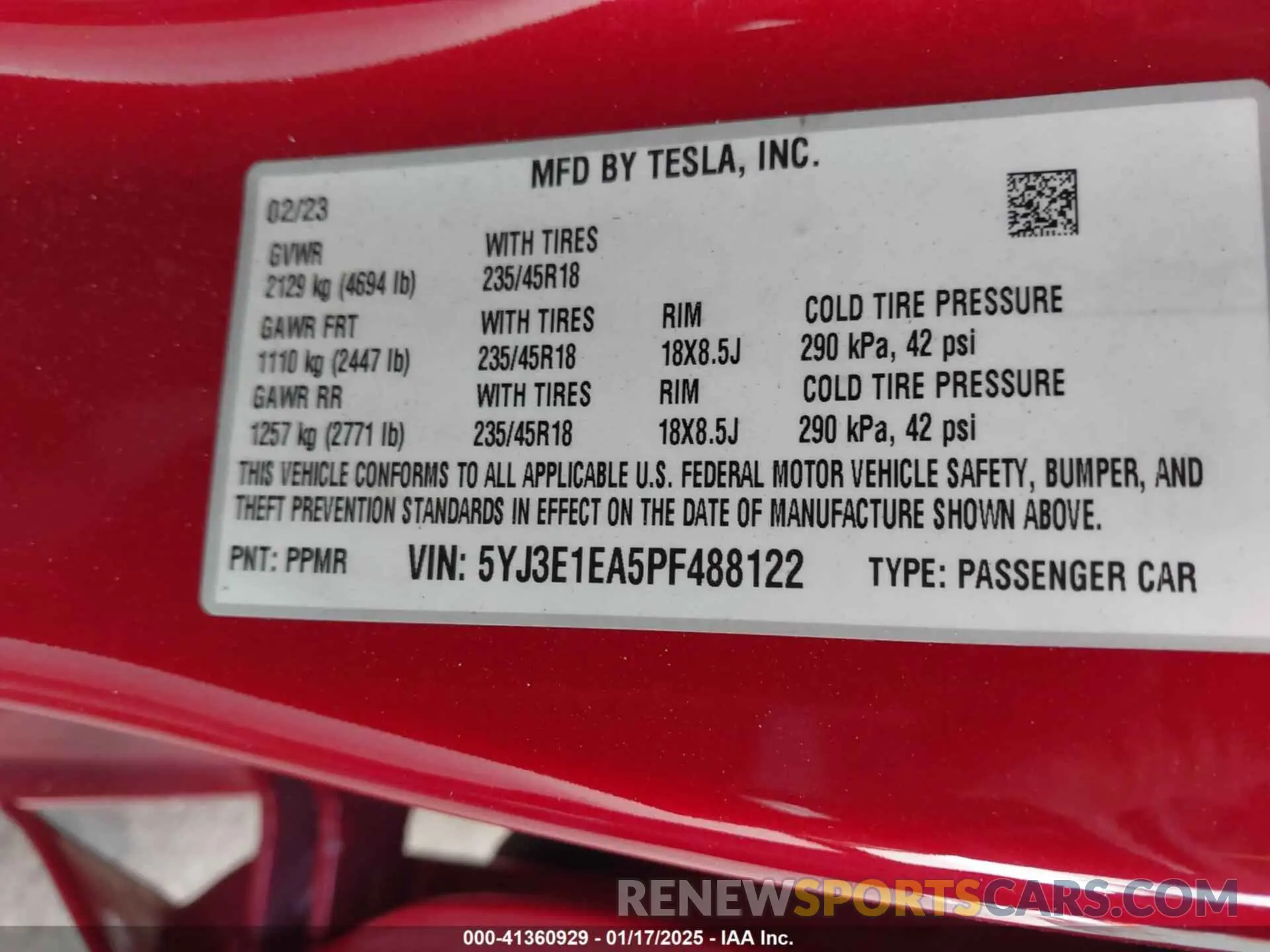 9 Photograph of a damaged car 5YJ3E1EA5PF488122 TESLA MODEL 3 2023