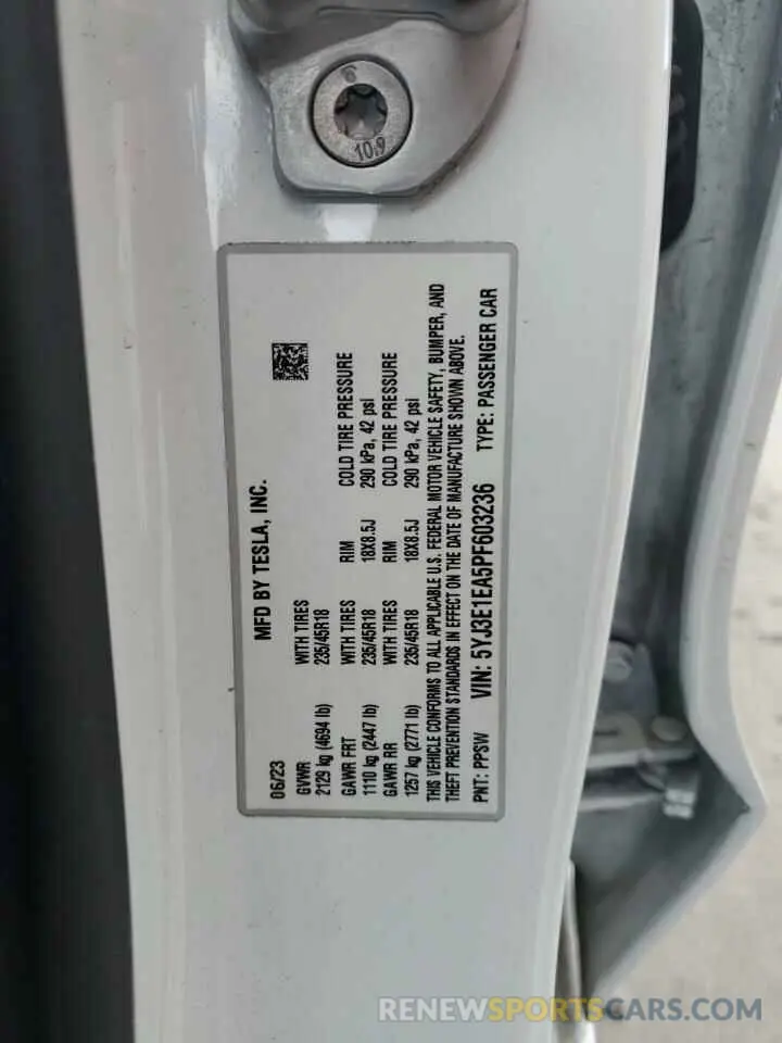 13 Photograph of a damaged car 5YJ3E1EA5PF603236 TESLA MODEL 3 2023