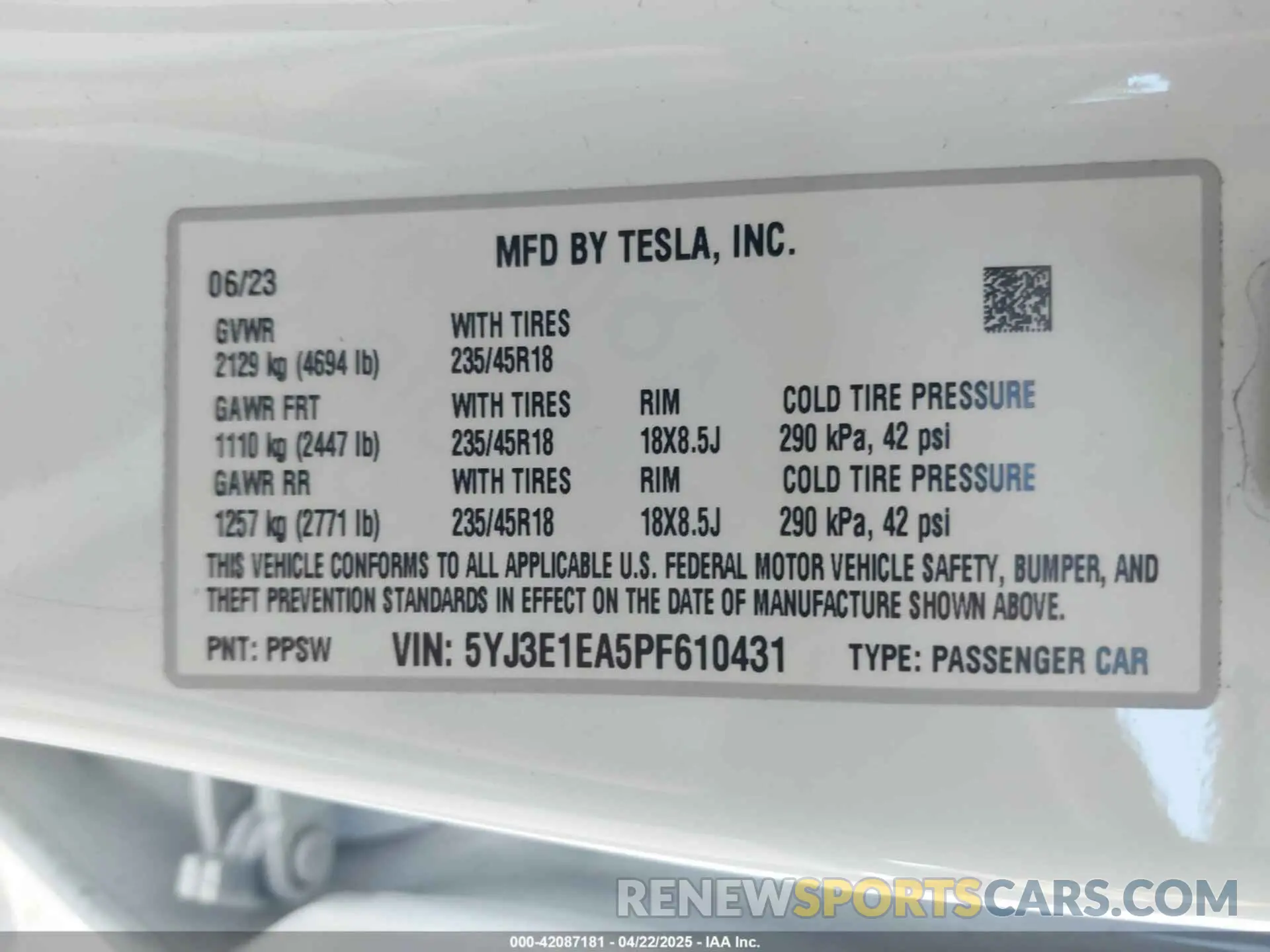 9 Фотография поврежденного автомобиля 5YJ3E1EA5PF610431 TESLA MODEL 3 2023