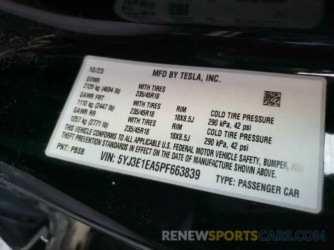 12 Photograph of a damaged car 5YJ3E1EA5PF663839 TESLA MODEL 3 2023