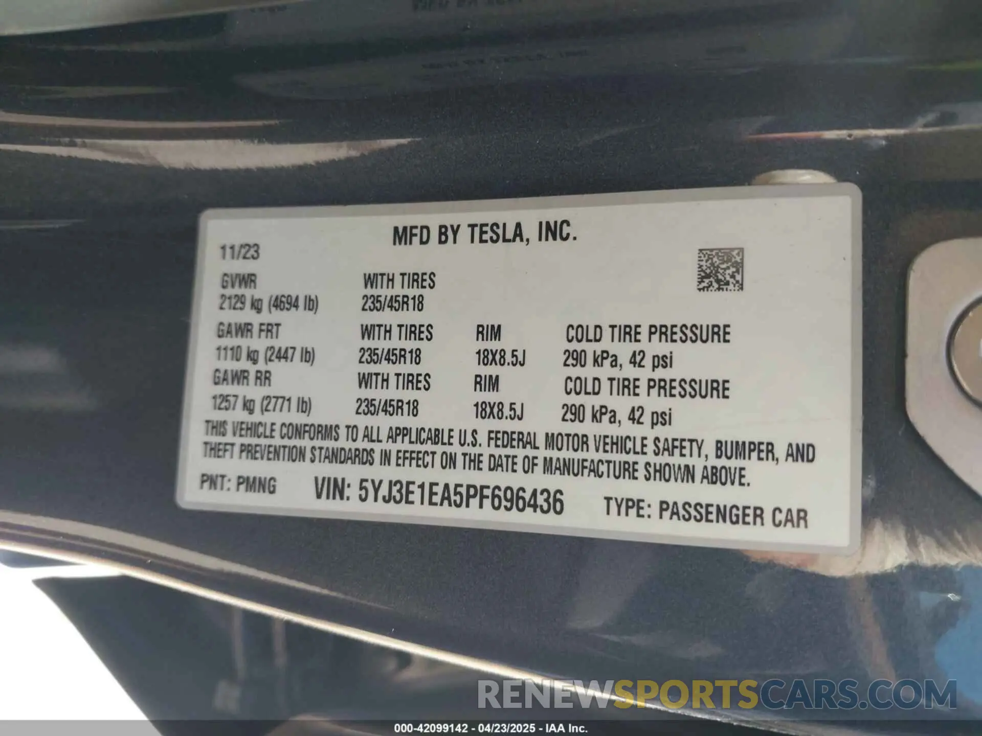 9 Фотография поврежденного автомобиля 5YJ3E1EA5PF696436 TESLA MODEL 3 2023