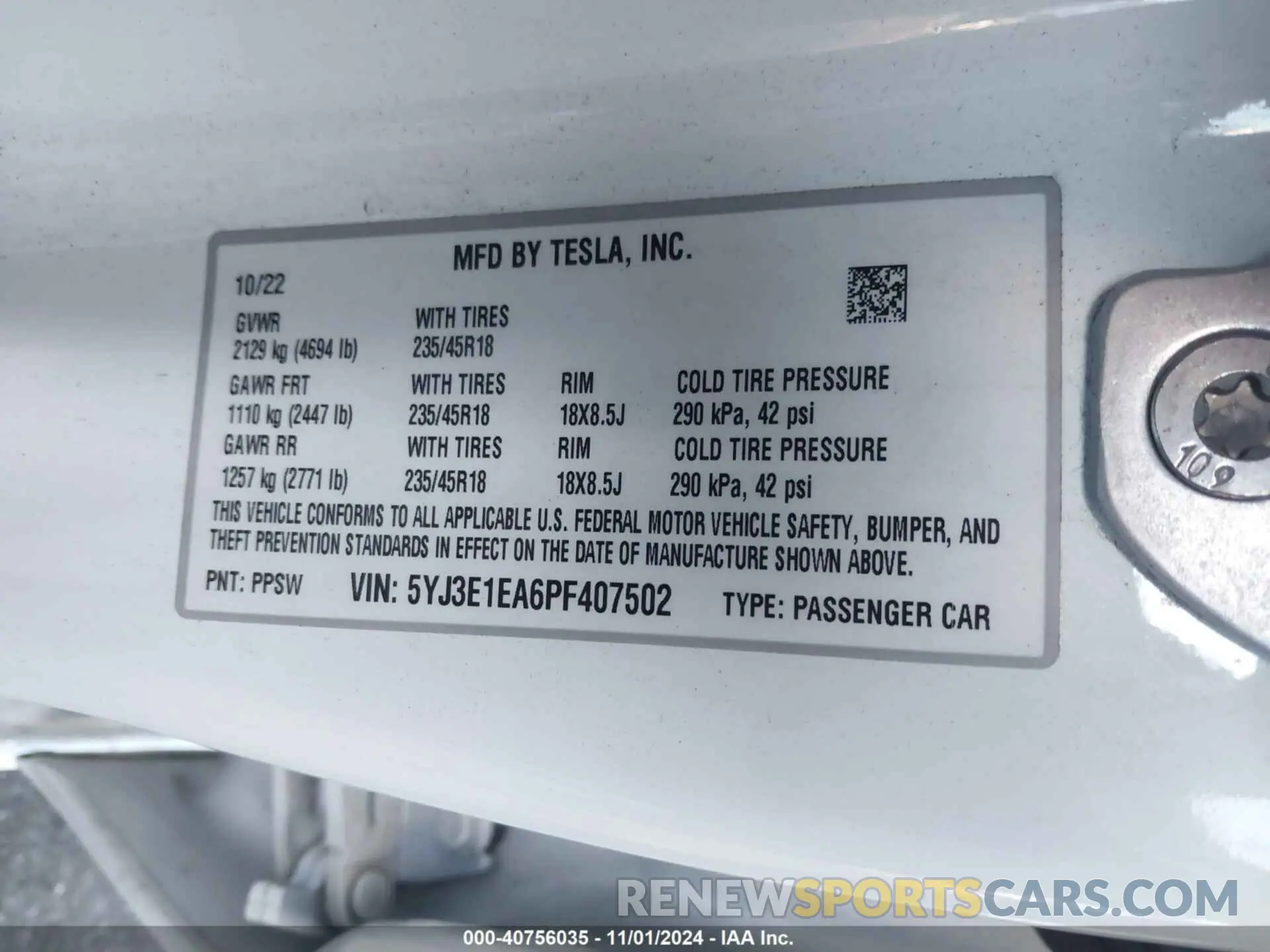 9 Photograph of a damaged car 5YJ3E1EA6PF407502 TESLA MODEL 3 2023