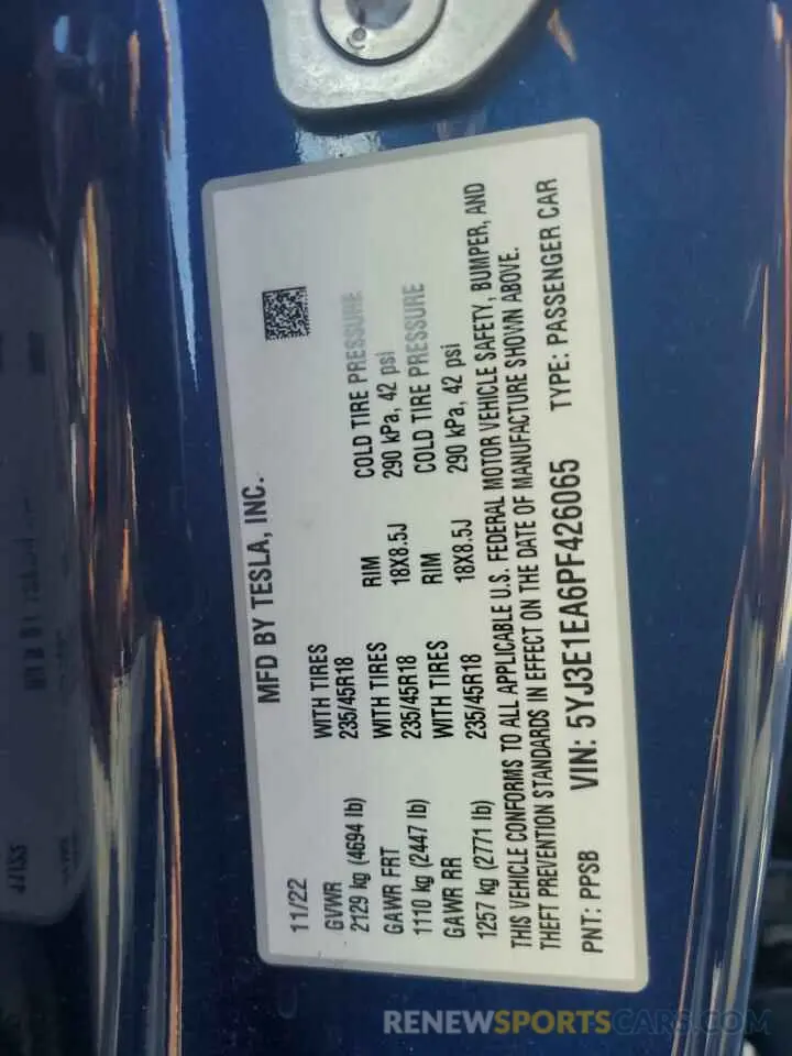 13 Photograph of a damaged car 5YJ3E1EA6PF426065 TESLA MODEL 3 2023
