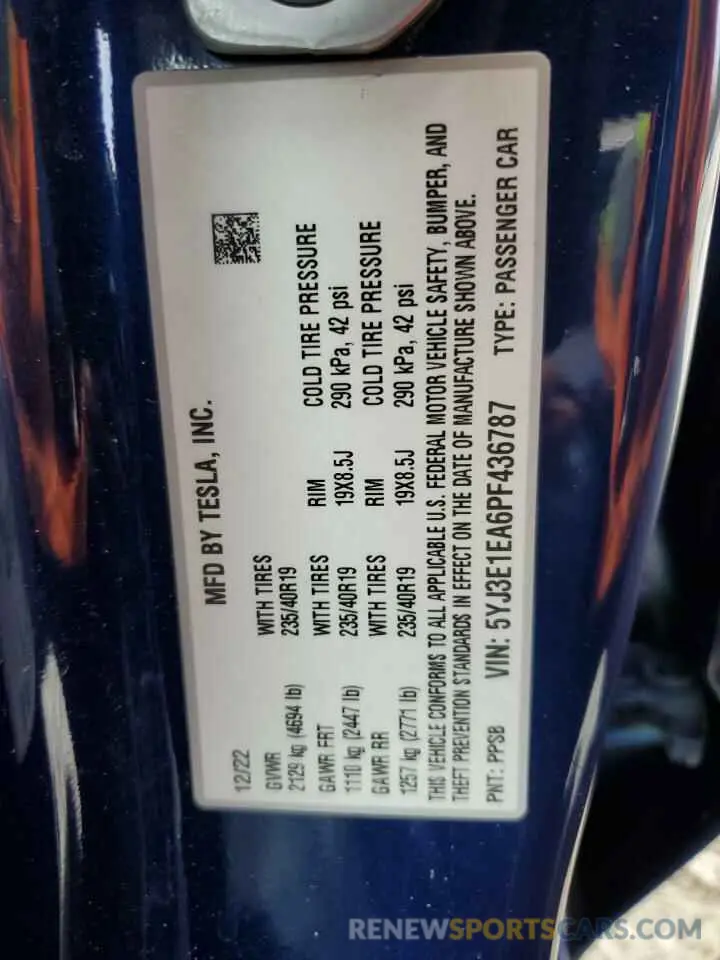 14 Фотография поврежденного автомобиля 5YJ3E1EA6PF436787 TESLA MODEL 3 2023