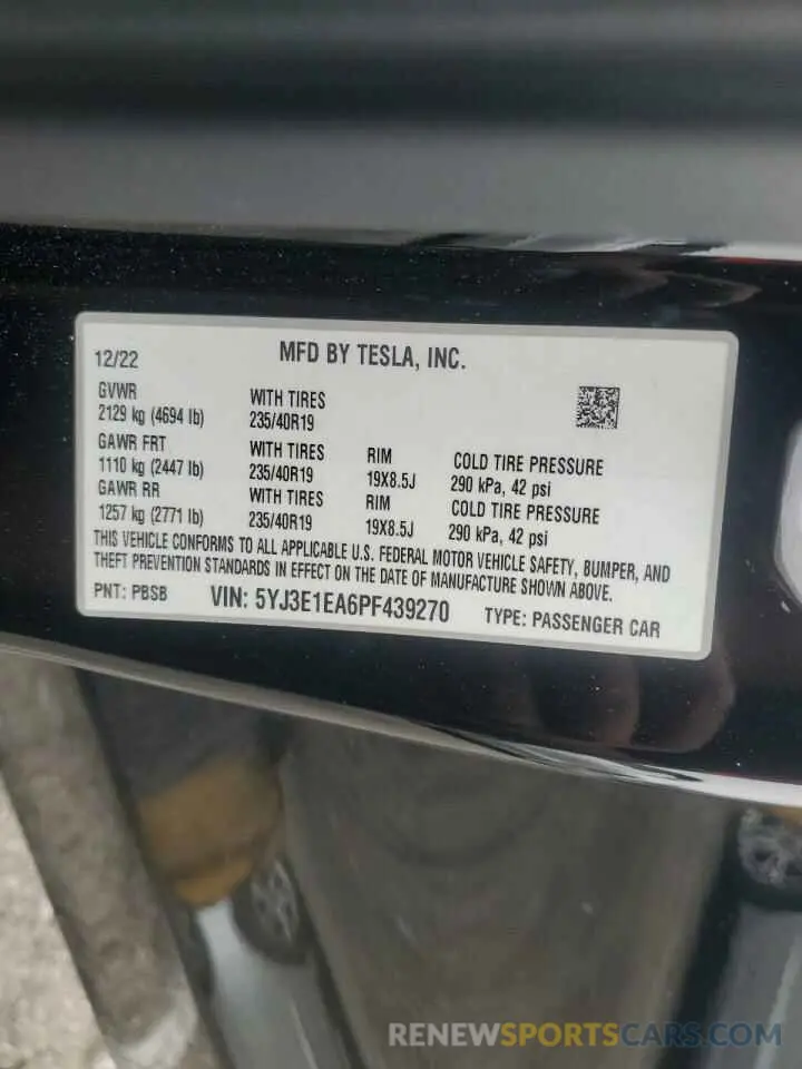 12 Фотография поврежденного автомобиля 5YJ3E1EA6PF439270 TESLA MODEL 3 2023