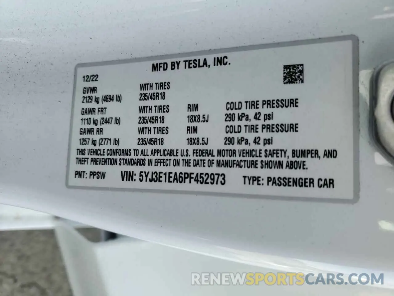 13 Фотография поврежденного автомобиля 5YJ3E1EA6PF452973 TESLA MODEL 3 2023