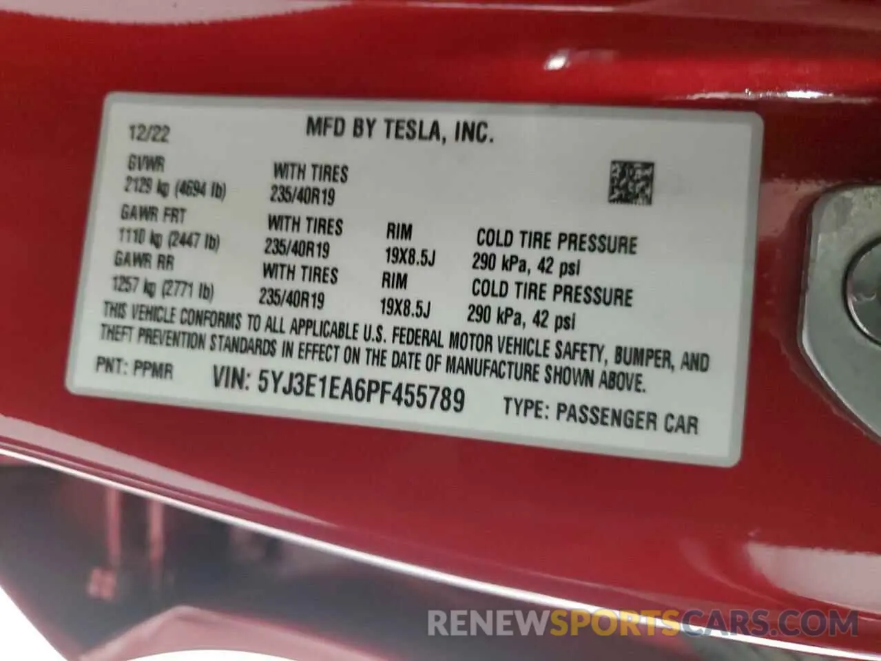 12 Photograph of a damaged car 5YJ3E1EA6PF455789 TESLA MODEL 3 2023