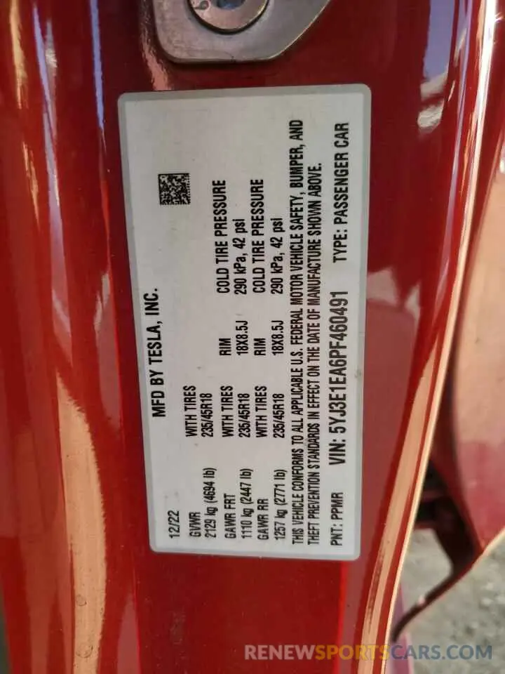13 Фотография поврежденного автомобиля 5YJ3E1EA6PF460491 TESLA MODEL 3 2023