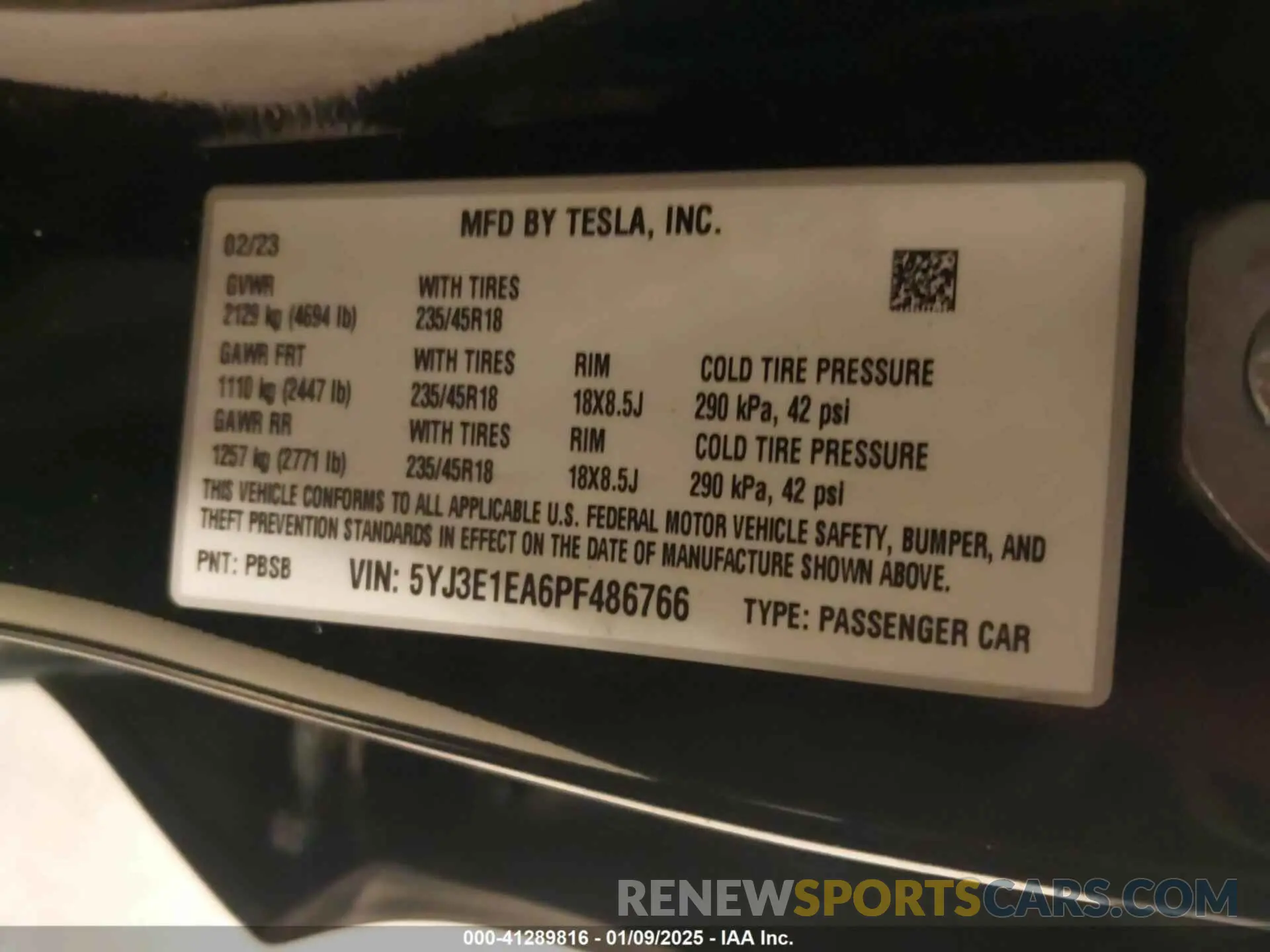 9 Photograph of a damaged car 5YJ3E1EA6PF486766 TESLA MODEL 3 2023
