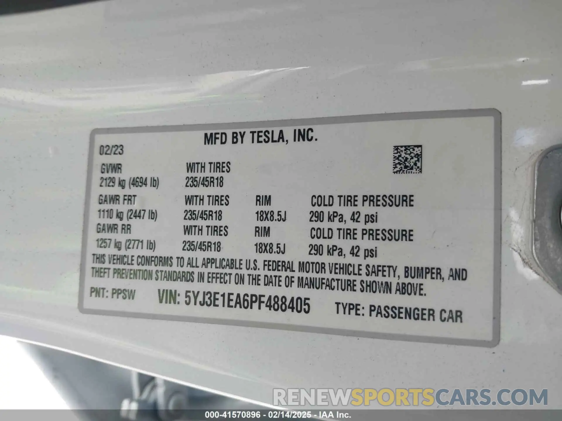 9 Фотография поврежденного автомобиля 5YJ3E1EA6PF488405 TESLA MODEL 3 2023