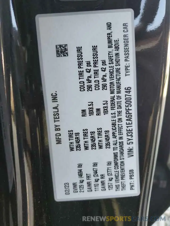 14 Photograph of a damaged car 5YJ3E1EA6PF500746 TESLA MODEL 3 2023
