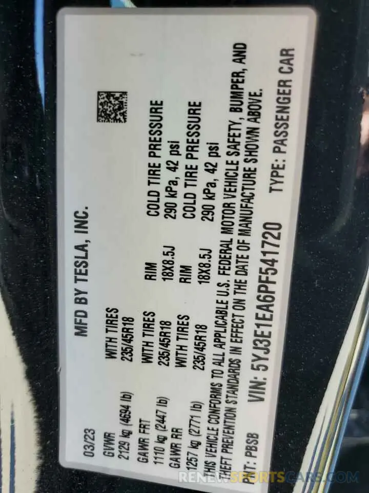 13 Фотография поврежденного автомобиля 5YJ3E1EA6PF541720 TESLA MODEL 3 2023