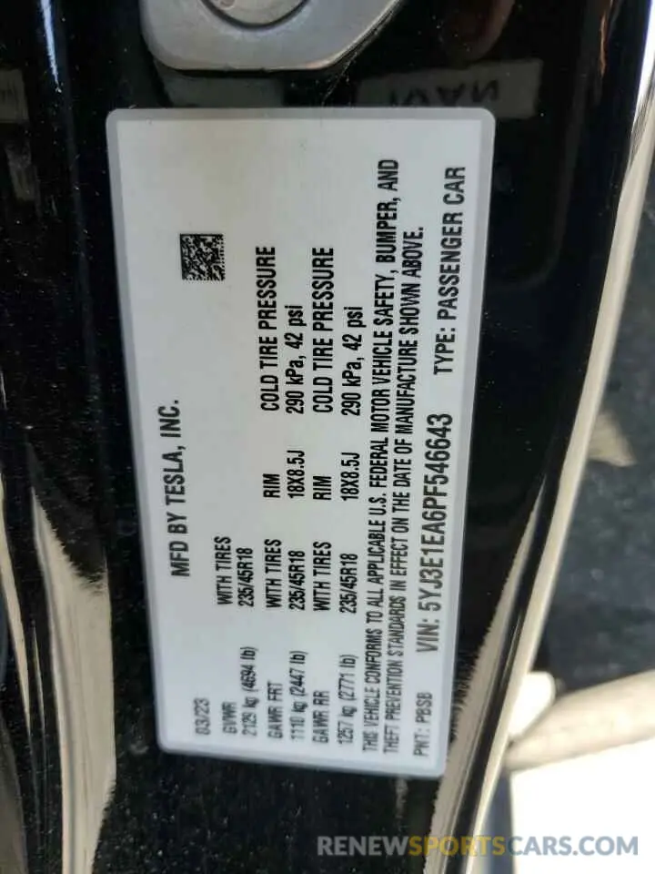 14 Фотография поврежденного автомобиля 5YJ3E1EA6PF546643 TESLA MODEL 3 2023