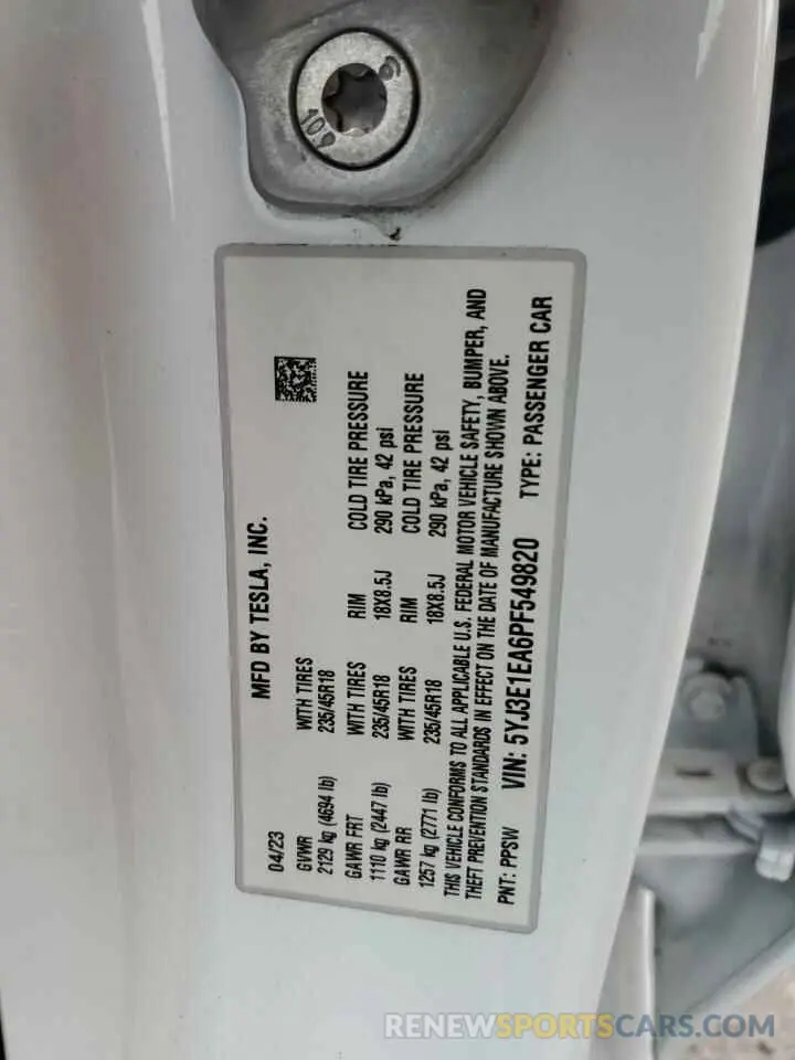 12 Фотография поврежденного автомобиля 5YJ3E1EA6PF549820 TESLA MODEL 3 2023