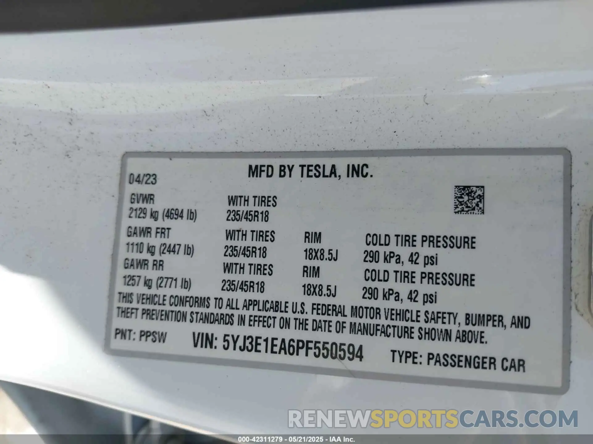 9 Фотография поврежденного автомобиля 5YJ3E1EA6PF550594 TESLA MODEL 3 2023