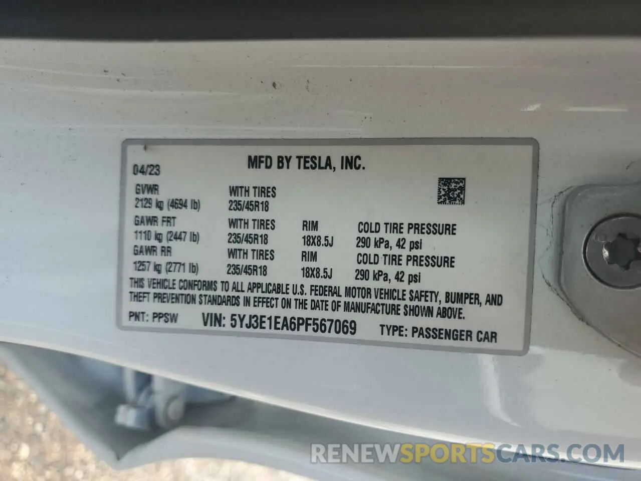 12 Фотография поврежденного автомобиля 5YJ3E1EA6PF567069 TESLA MODEL 3 2023