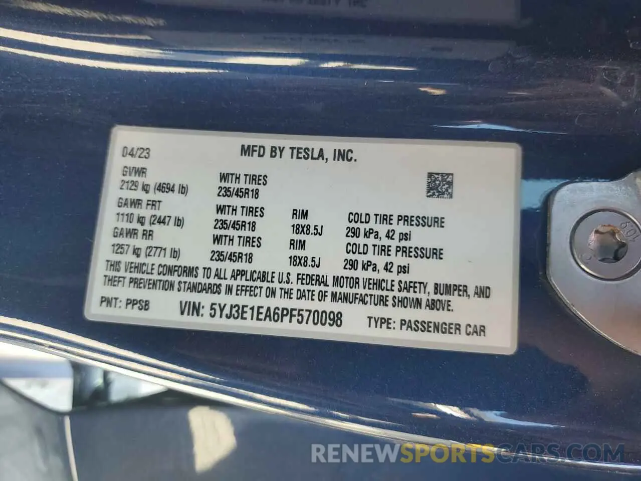 12 Photograph of a damaged car 5YJ3E1EA6PF570098 TESLA MODEL 3 2023