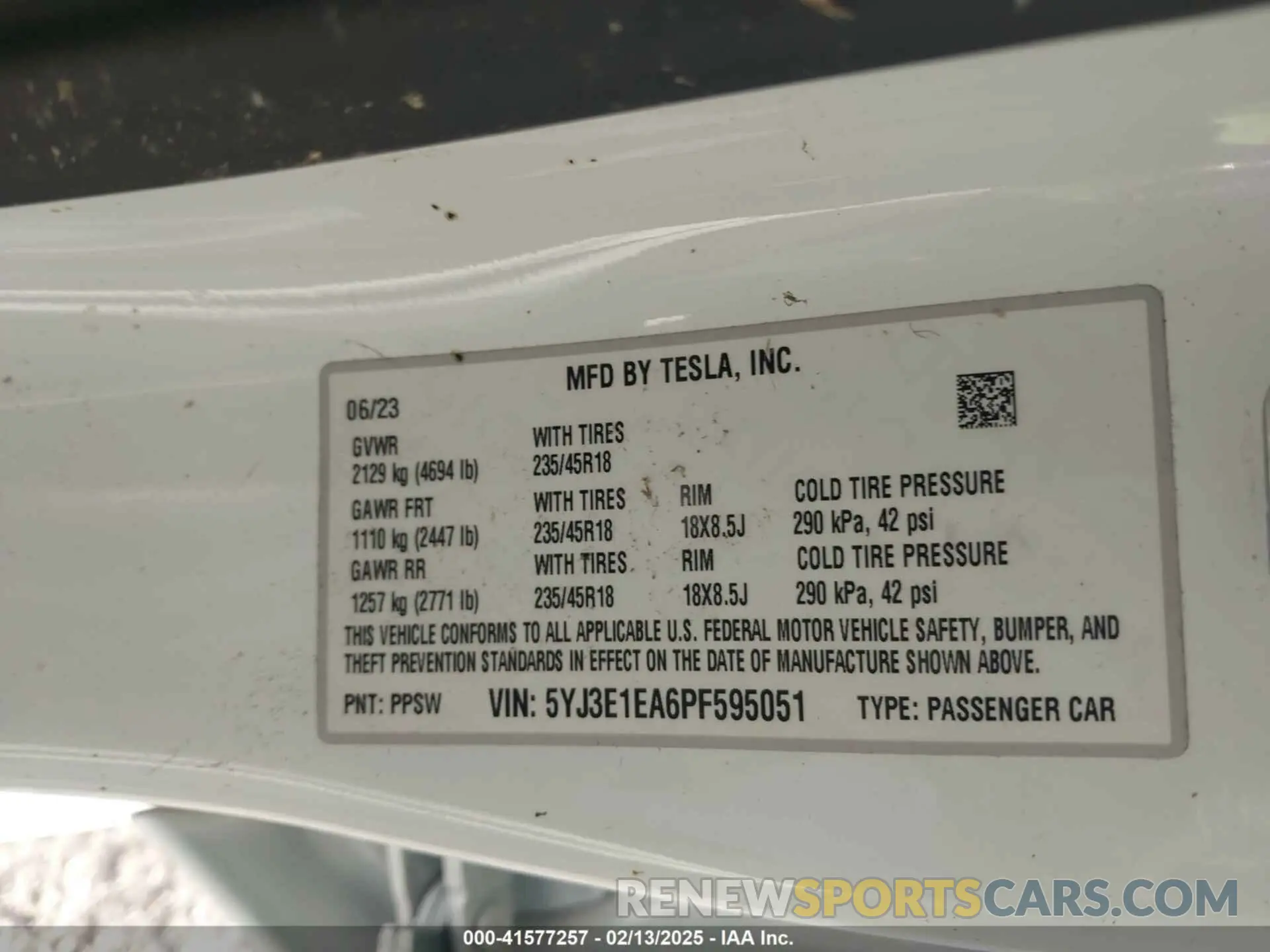 9 Фотография поврежденного автомобиля 5YJ3E1EA6PF595051 TESLA MODEL 3 2023