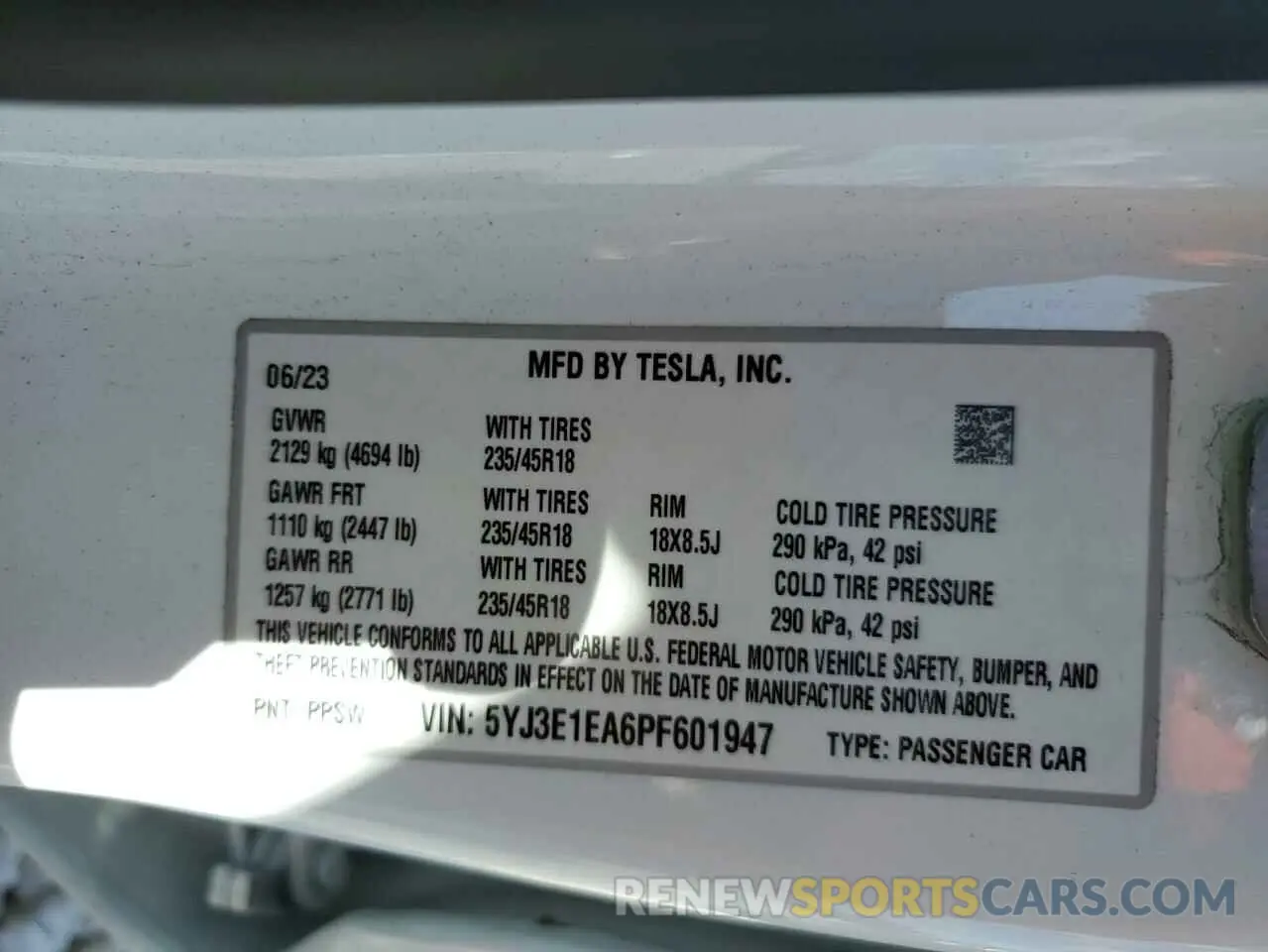 13 Фотография поврежденного автомобиля 5YJ3E1EA6PF601947 TESLA MODEL 3 2023