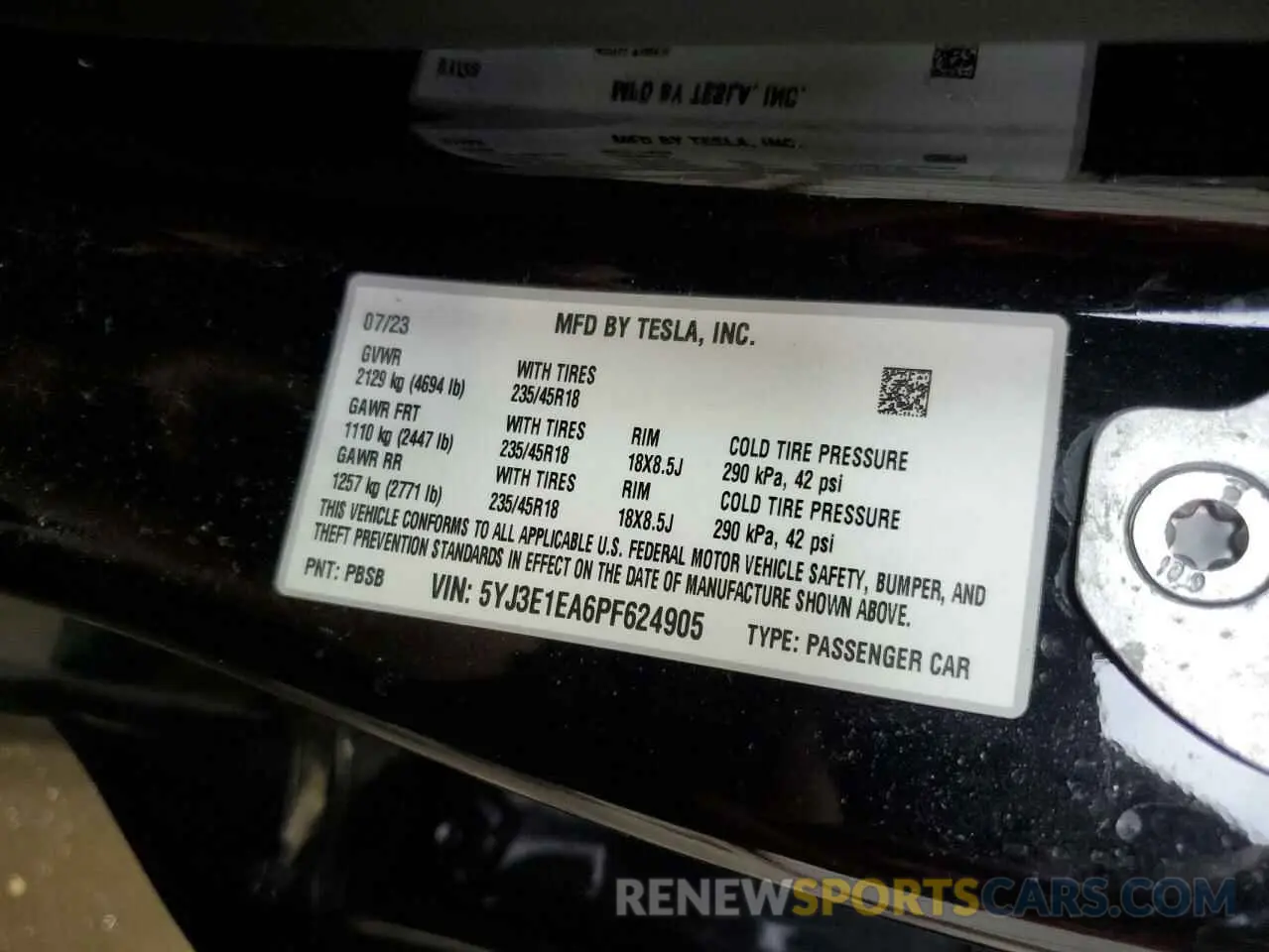 12 Фотография поврежденного автомобиля 5YJ3E1EA6PF624905 TESLA MODEL 3 2023