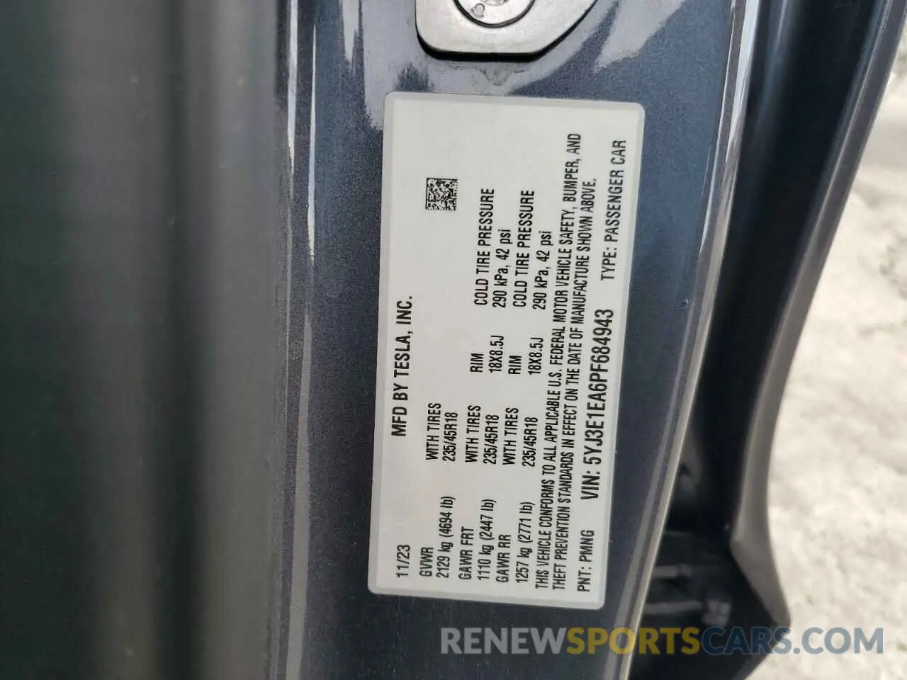 13 Фотография поврежденного автомобиля 5YJ3E1EA6PF684943 TESLA MODEL 3 2023