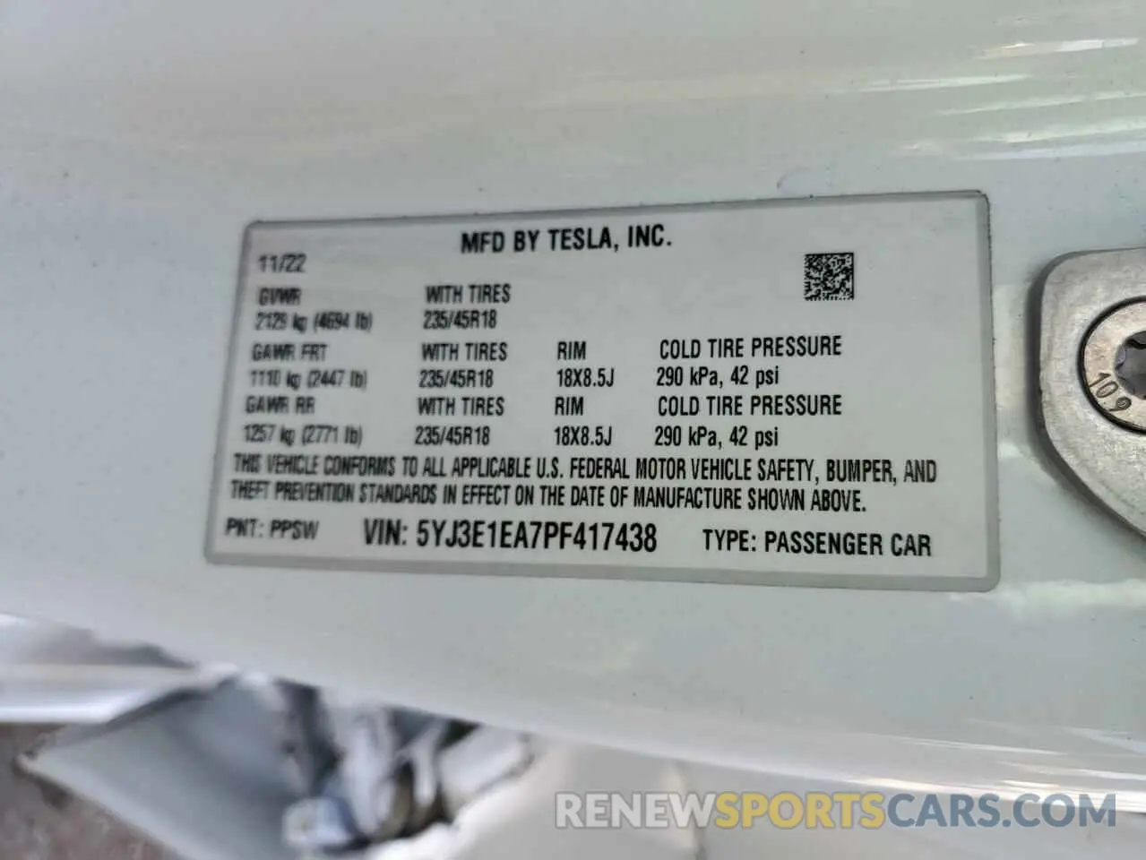 12 Photograph of a damaged car 5YJ3E1EA7PF417438 TESLA MODEL 3 2023