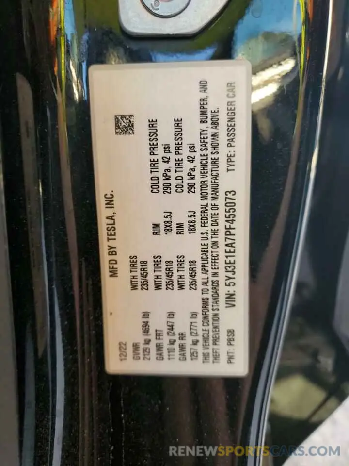 13 Фотография поврежденного автомобиля 5YJ3E1EA7PF455073 TESLA MODEL 3 2023