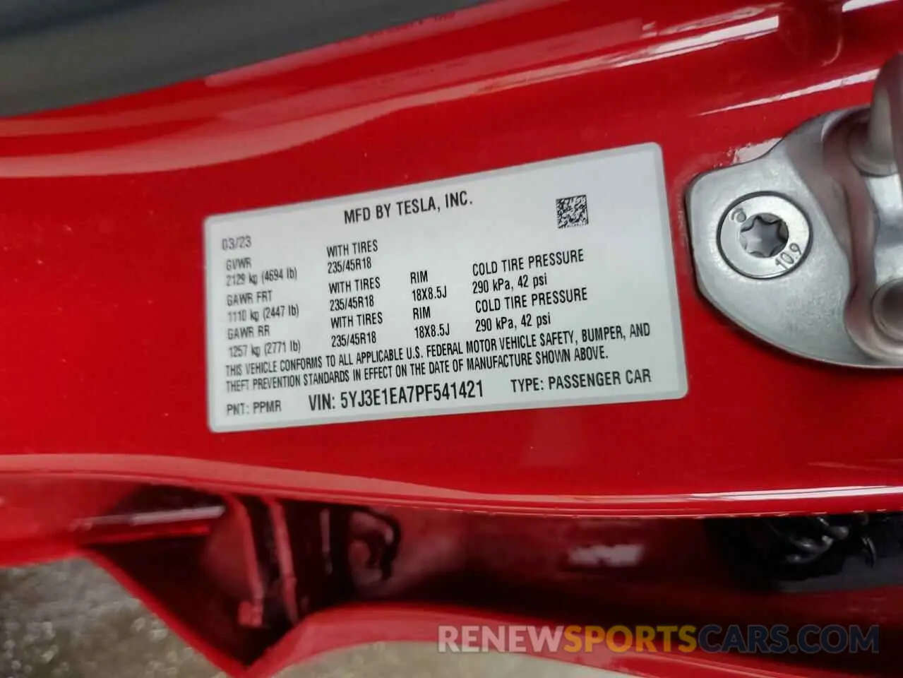 12 Фотография поврежденного автомобиля 5YJ3E1EA7PF541421 TESLA MODEL 3 2023