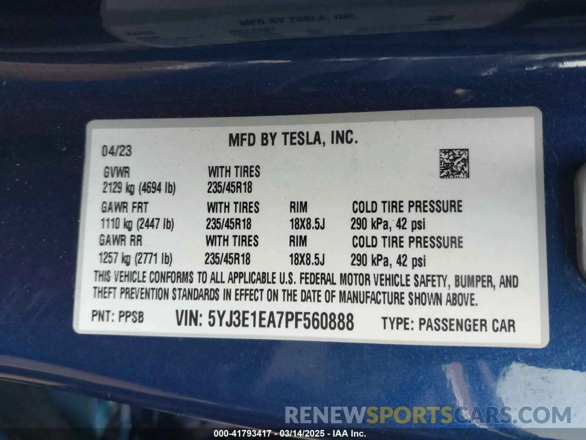 9 Photograph of a damaged car 5YJ3E1EA7PF560888 TESLA MODEL 3 2023